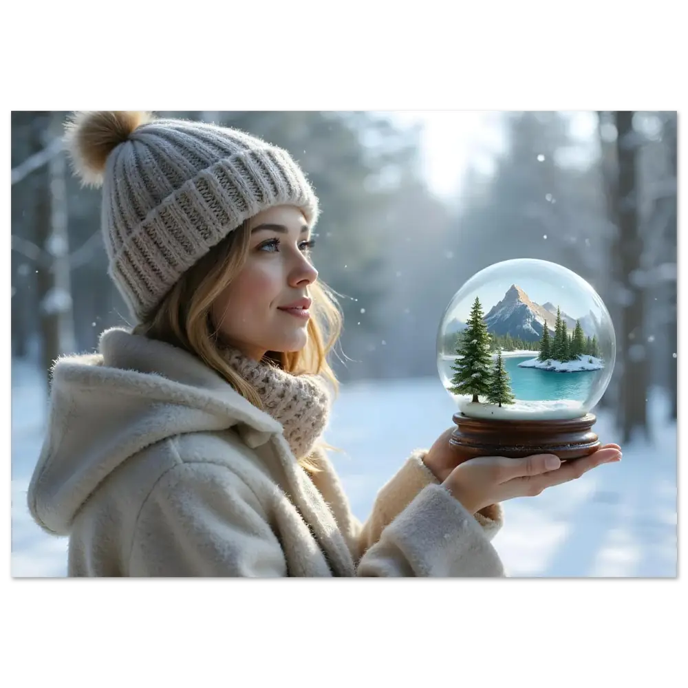 Winter scene snow globe featured in Kept in Glass Aluminum Art Panel by PixiOnyx