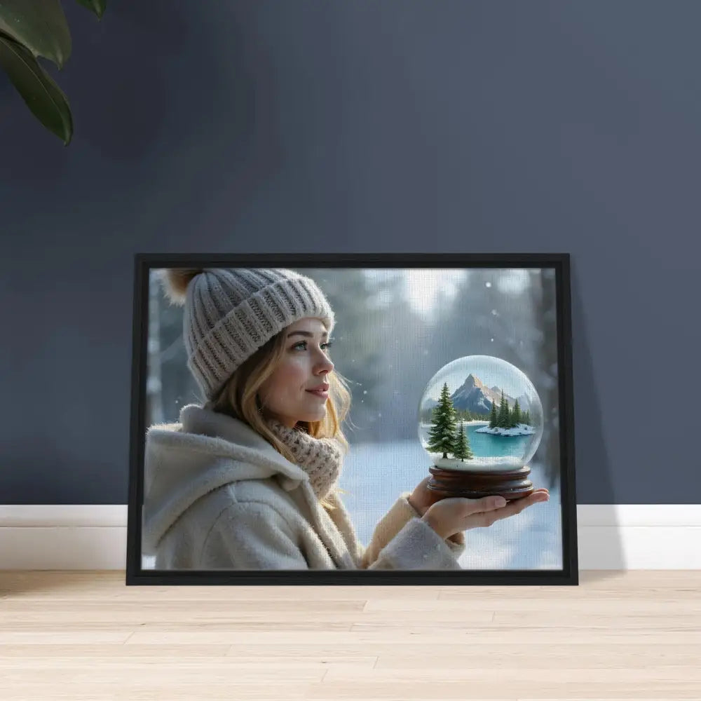Framed winter scene surreal canvas art showcased in Kept in Glass PixiOnyx wall decor
