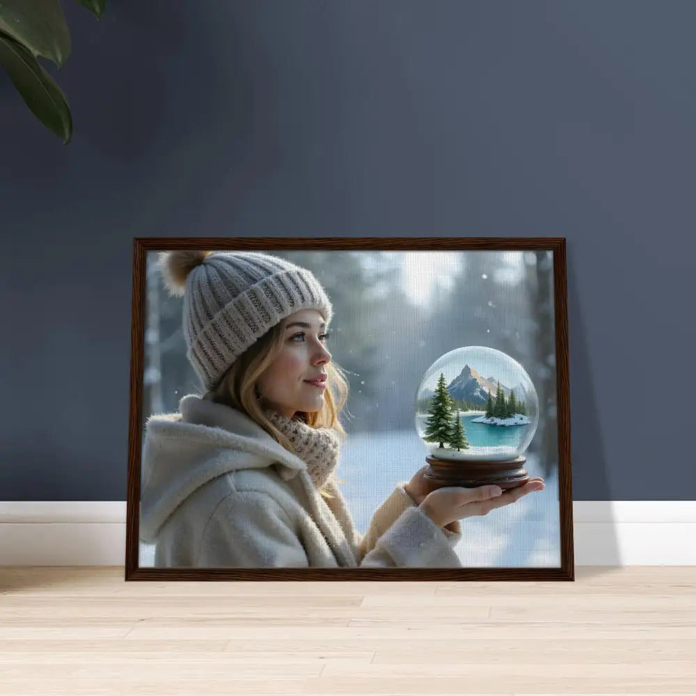 Framed winter scene wall art showcased in Kept in Glass PixiOnyx Premium Canvas