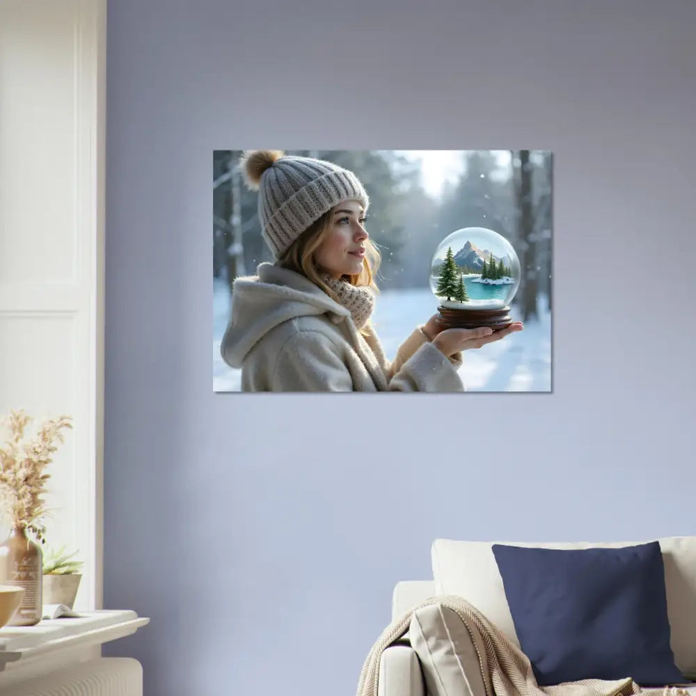 Surreal winter snow globe art featuring a girl, ideal for Kept in Glass PixiOnyx Fine Art Print