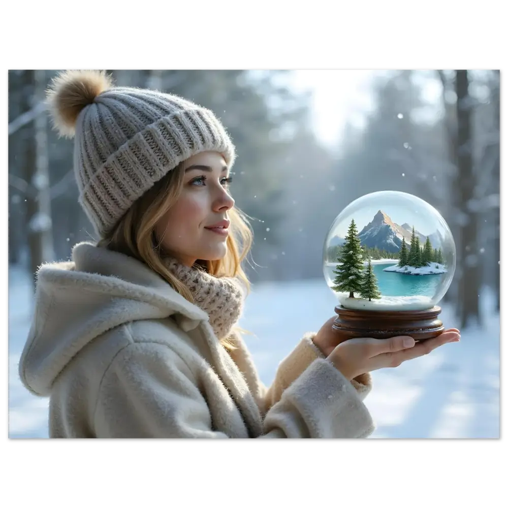 Winter snow globe featuring a surreal winter girl art print on PixiOnyx Fine Art Print
