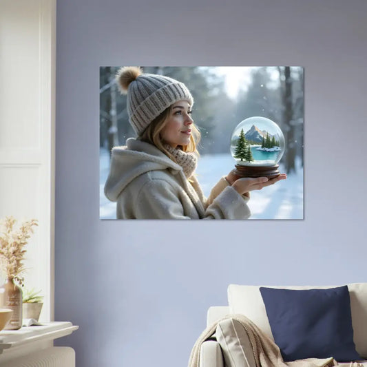 Winter scene snow globe wall art from Kept in Glass Surreal Winter Girl Art by PixiOnyx