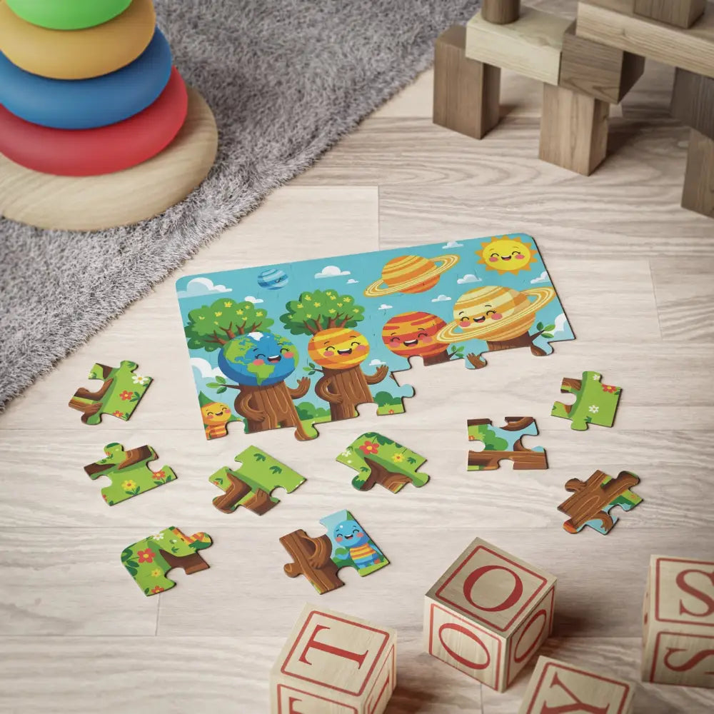Colorful cartoon planet puzzle from Kids Jigsaw Puzzle Cosmic Tree Friends series