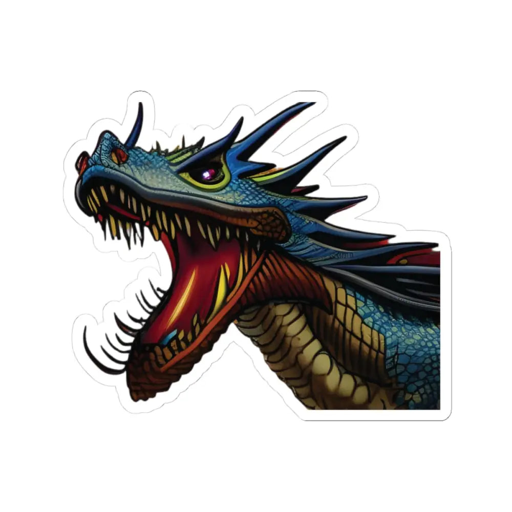 Roaring blue dragon sticker from Kiss-Cut Sticker Dragon’s Fury PixiOnyx Fantasy Flame Decal