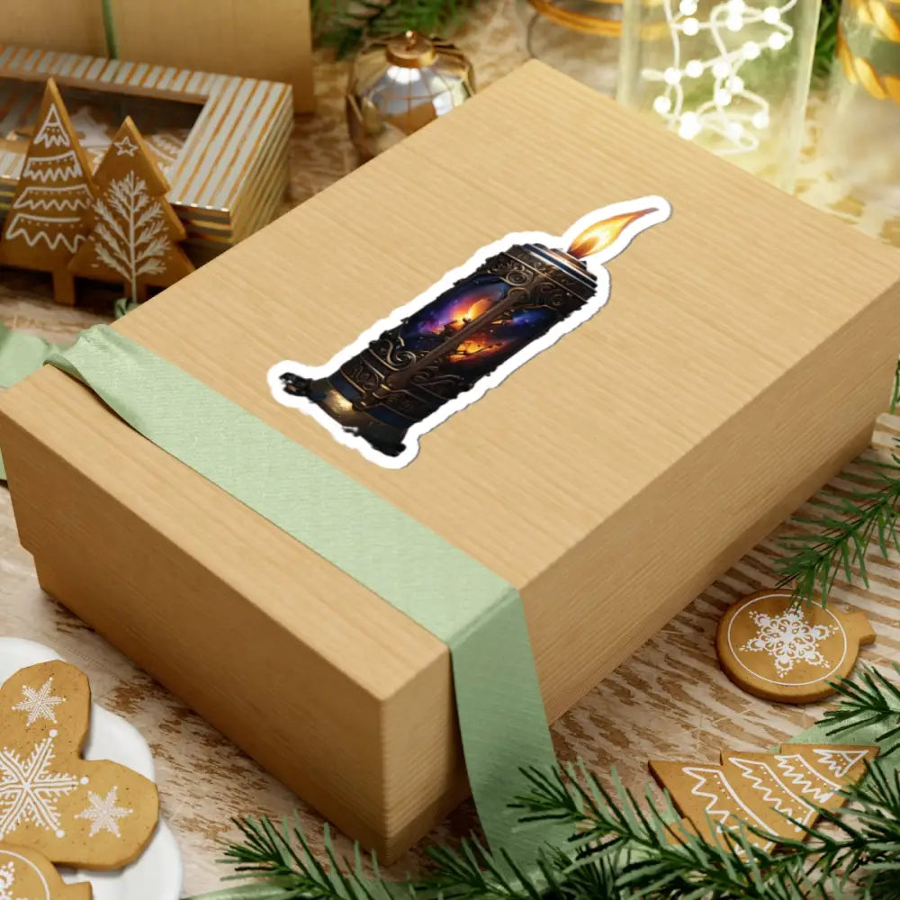 Gift box with Galactic Flame candle sticker from PixiOnyx Cosmic Accessory