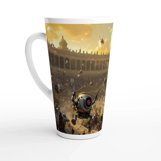 Latte Mug with Robot Gladiator Design from PixiOnyx Arena Edition Ceramic