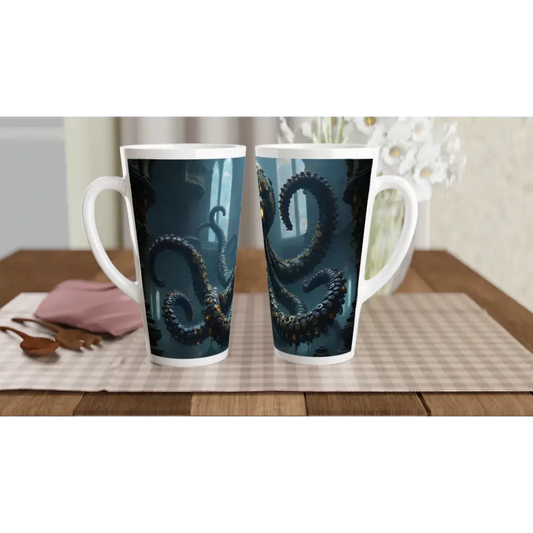 Two octopus-themed latte mugs from Latte Mug Clocktopus PixiOnyx Cathedral Horror Caffeine Chalice