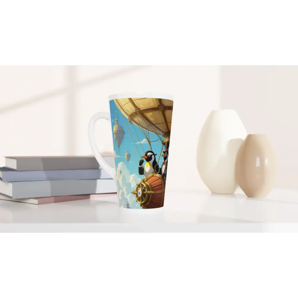 Penguin-themed latte mug from PixiOnyx Skybound Steam Sipper collection
