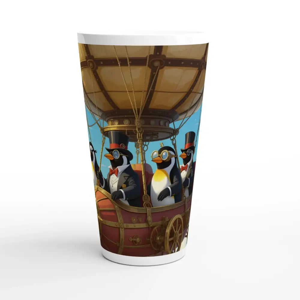 Penguin-themed latte mug from PixiOnyx Skybound Steam Sipper collection