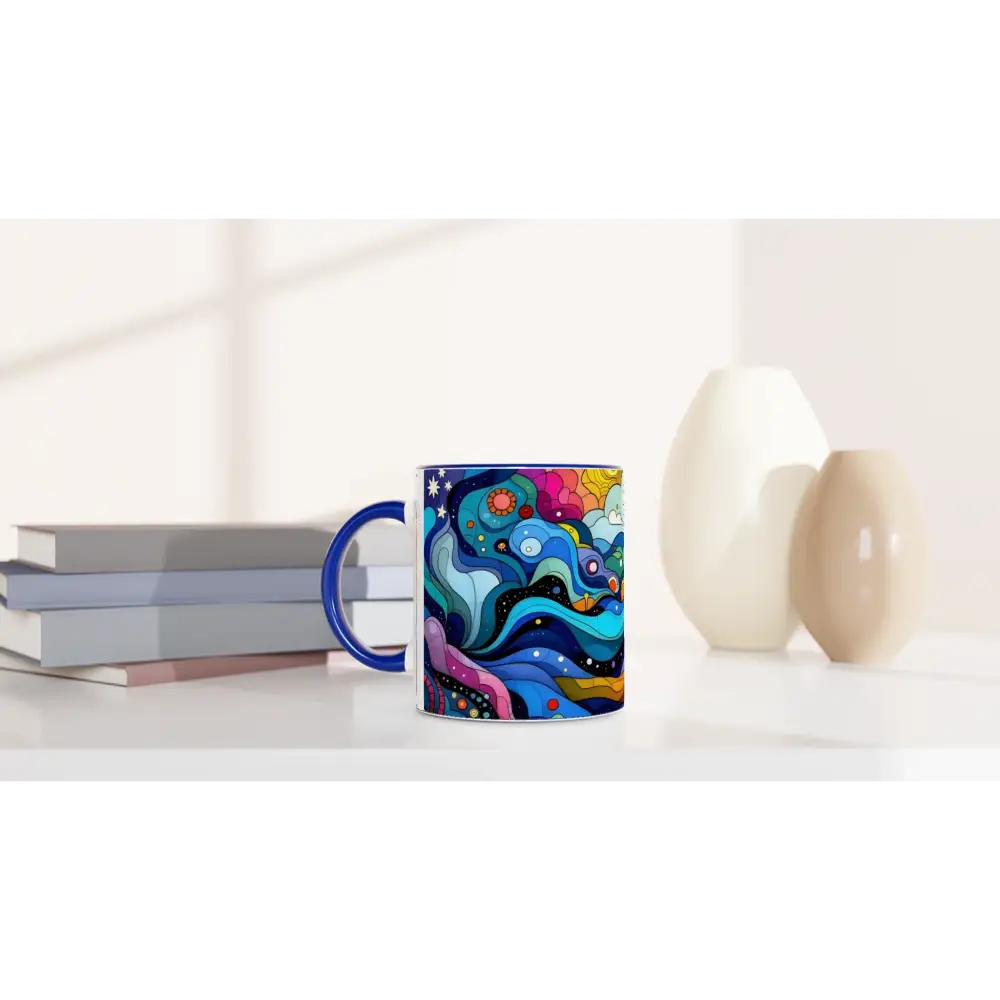 Colorful psychedelic Layered Spectrum Mug featuring abstract 11oz ceramic coffee cup