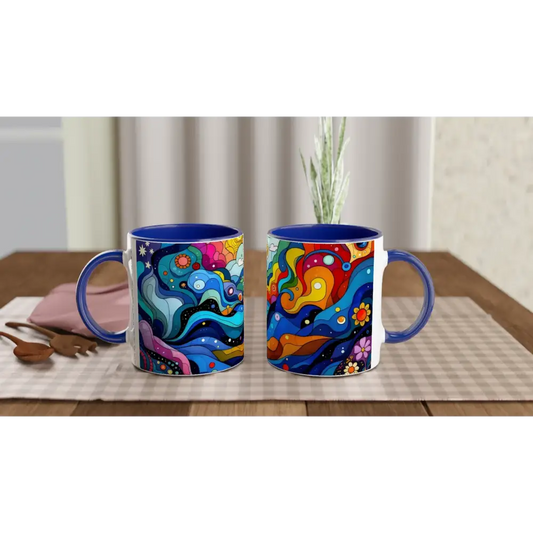 Colorful psychedelic layered spectrum mug featuring abstract 11oz ceramic coffee cup