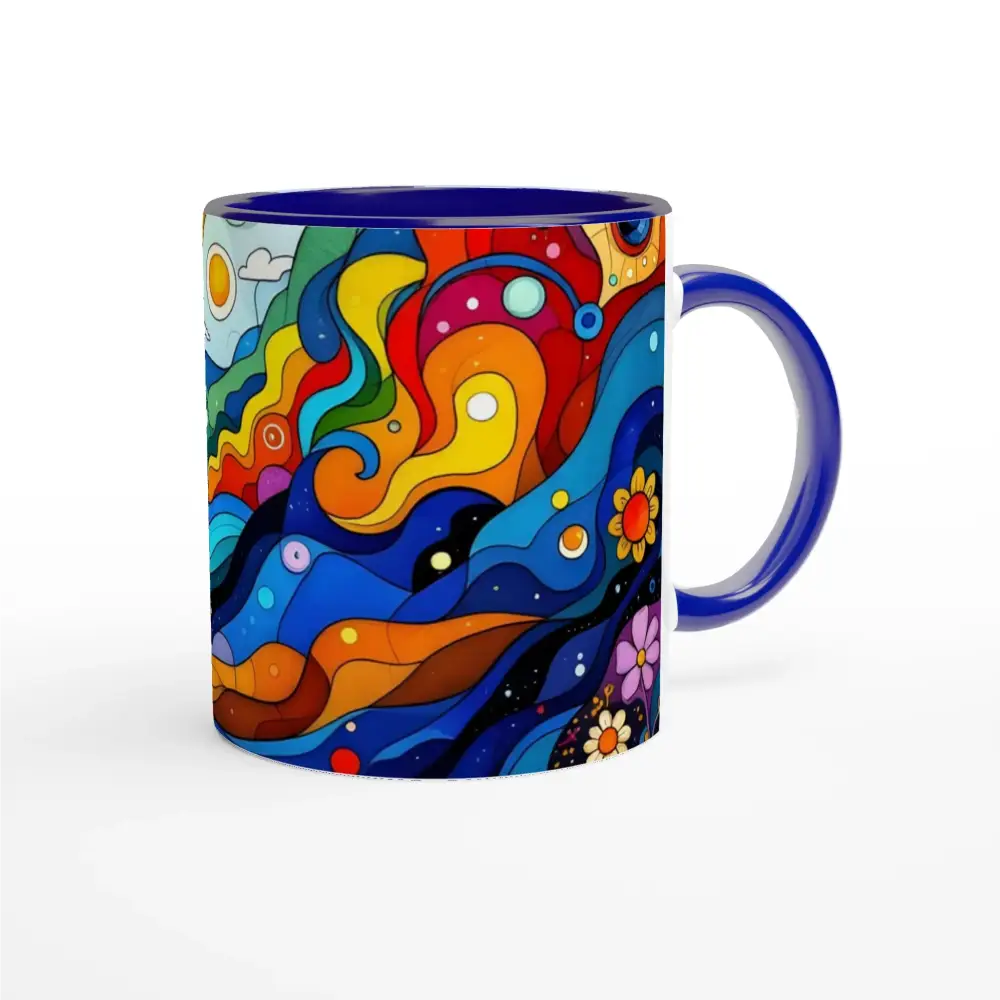 Colorful psychedelic layered Spectrum Mug 11oz ceramic coffee cup with abstract design