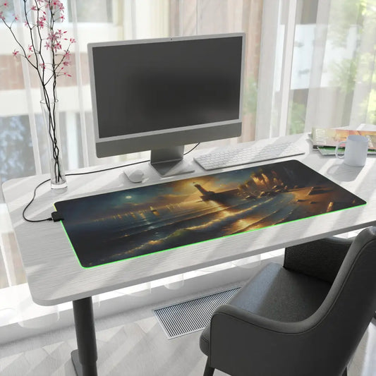 Illuminated gaming mousepad with artistic glowing design from PixiOnyx Desktop Painterly Glowscape
