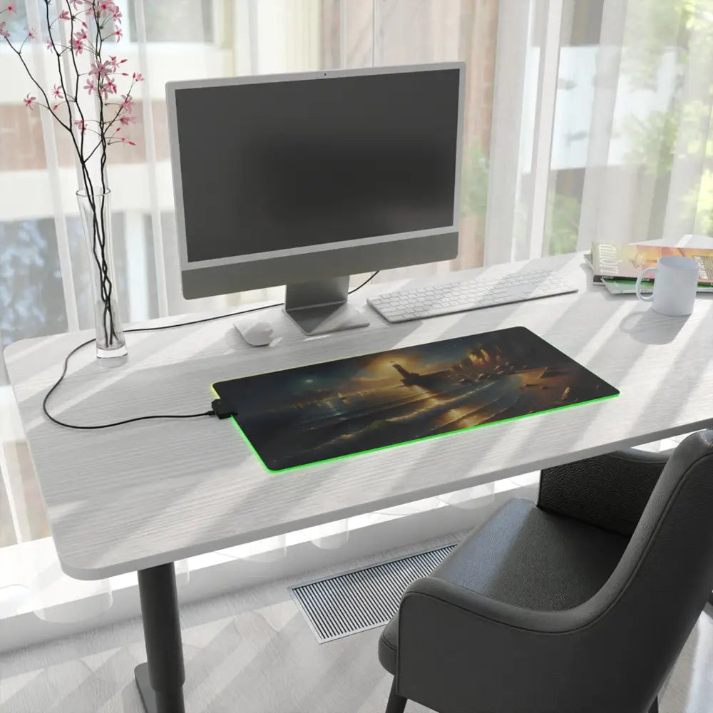 Illuminated LED Gaming Mouse Pad with scenic painterly glow for immersive gaming experience