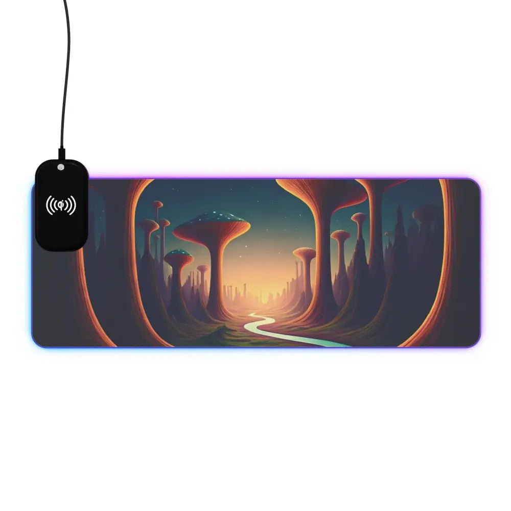 Illuminated LED Gaming Mouse Pad with Wireless Charging RGB Mat Mushroom Valley Mindwalk PixiOnyx