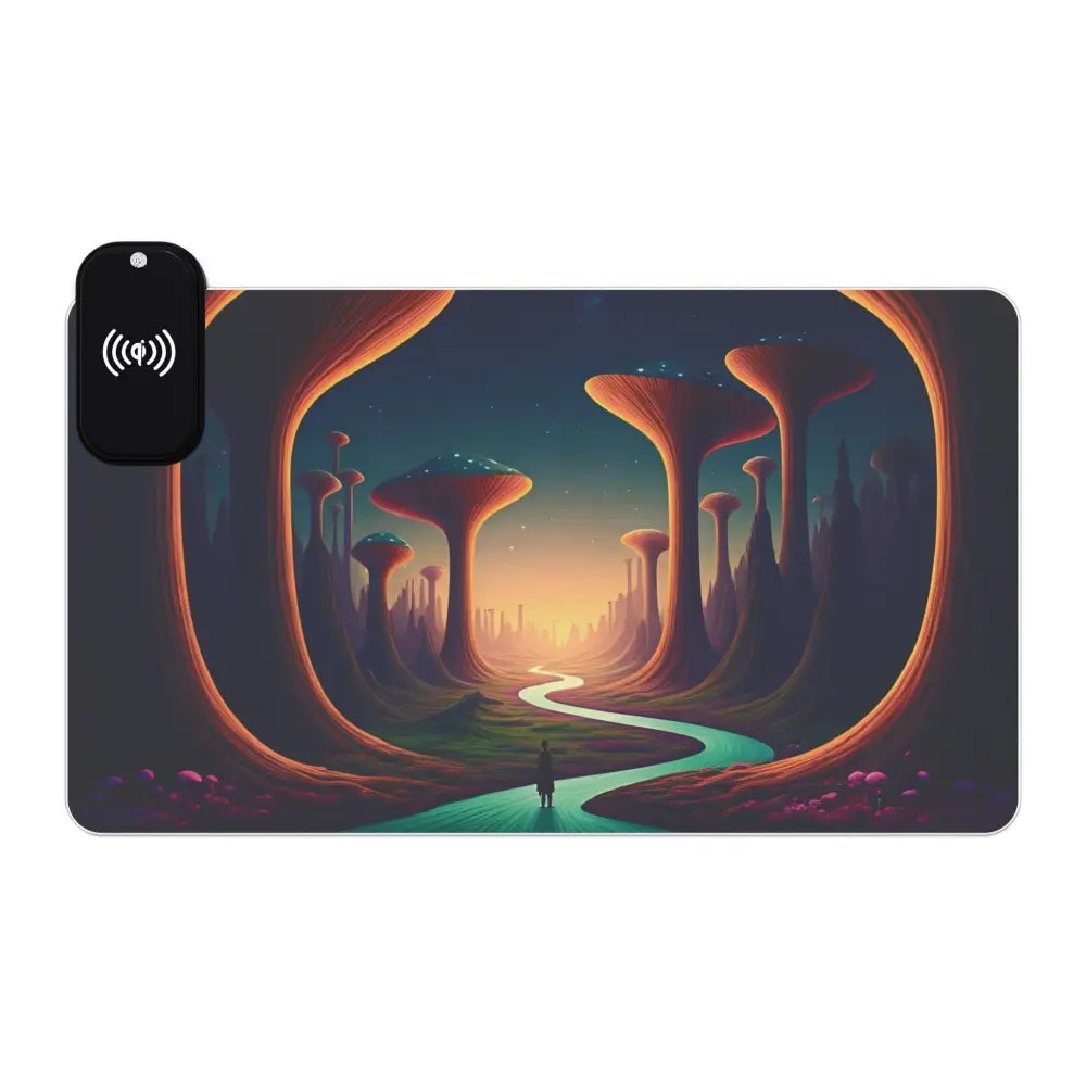 Wireless charging mousepad with fantasy landscape design for gaming and LED RGB illumination