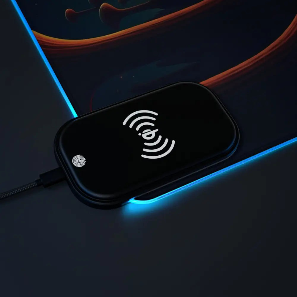 Black wireless charging pad on LED Gaming Mouse Pad Mushroom Valley Mindwalk PixiOnyx