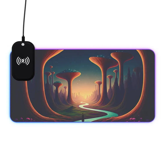 Illuminated LED Gaming Mouse Pad with Wireless Charging and RGB Lighting in Mushroom Valley Mindwalk