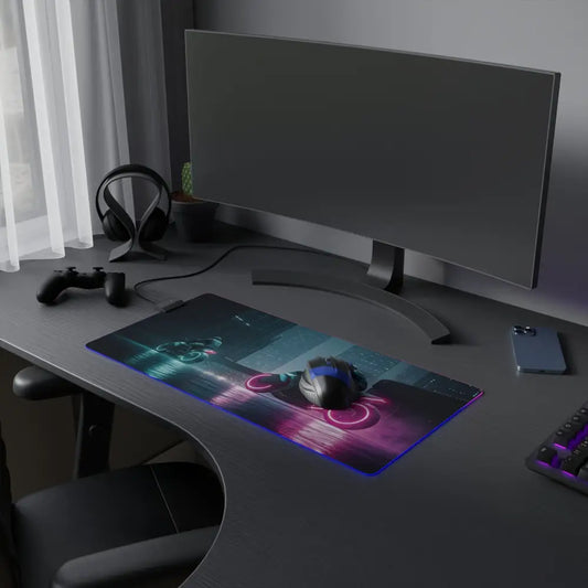 Vivid LED Gaming Mouse Pad with Neon Accents for Cyberpunk Style Desk Setup