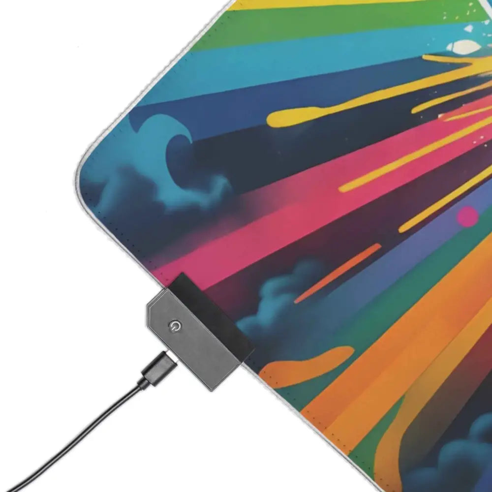 LED Gaming Mouse Pad Skullstorm Surge with vibrant rainbow design for electrified desk domination