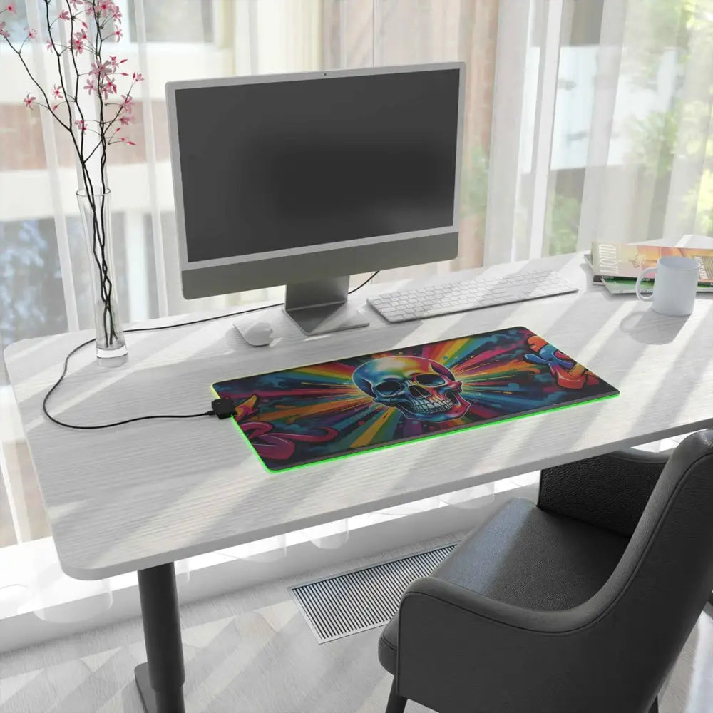 RGB gaming mouse pad Skullstorm Surge with vibrant skull meets spectrum design for electrified desk dominator