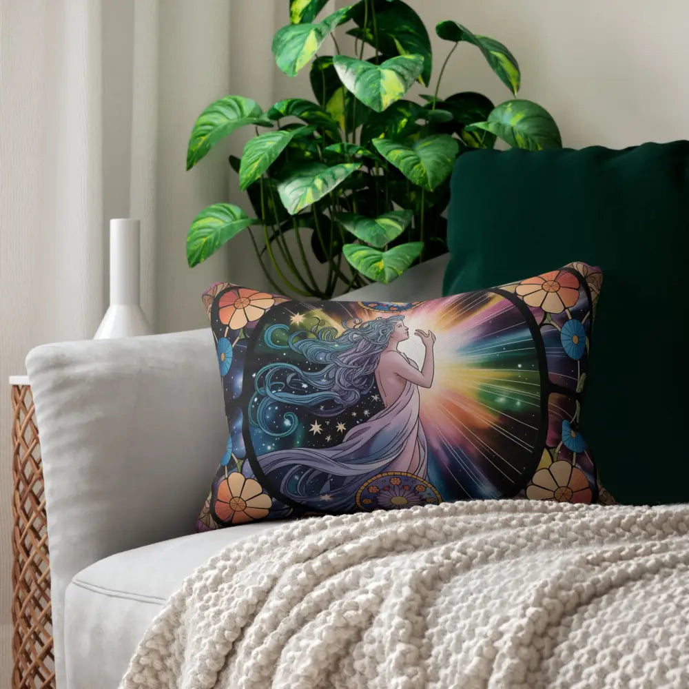 Rectangular decorative pillow with celestial woman design for Lumbar Pillow Cosmic Bloom