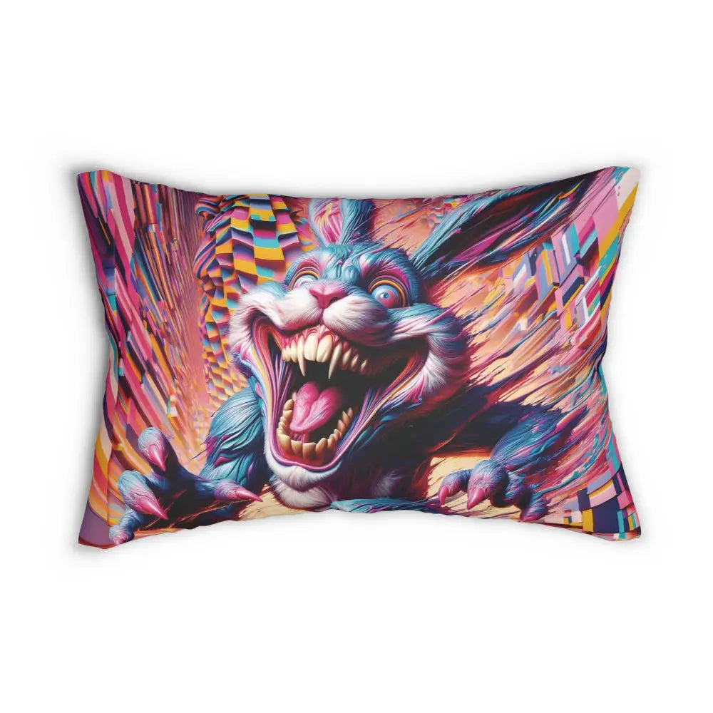 Rectangular lumbar pillow with psychedelic rabbit design for PixiOnyx Surreal Lounge