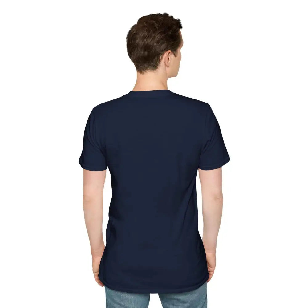 Navy blue stylish unisex t-shirt with elastic ribbed collar, perfect for mindfulness and yoga