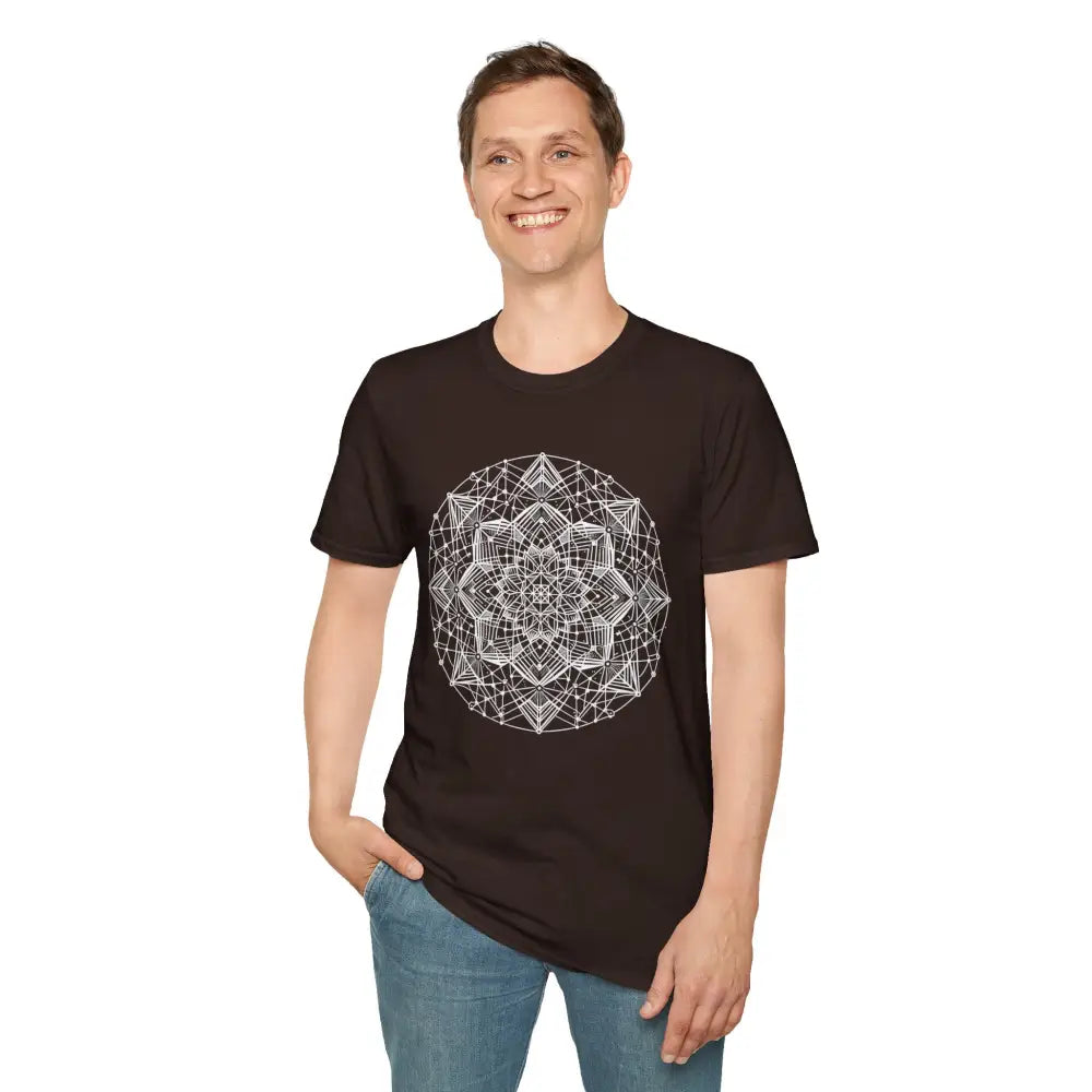 Stylish unisex t-shirt with Mandala graphic, relaxed fit, elastic ribbed collar for mindfulness