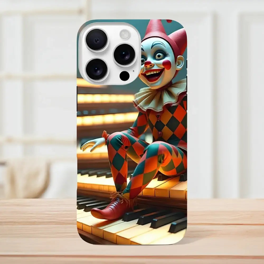 Clown-themed iPhone case called Marionette iPhone Case from PixiOnyx Tough Shell Cover