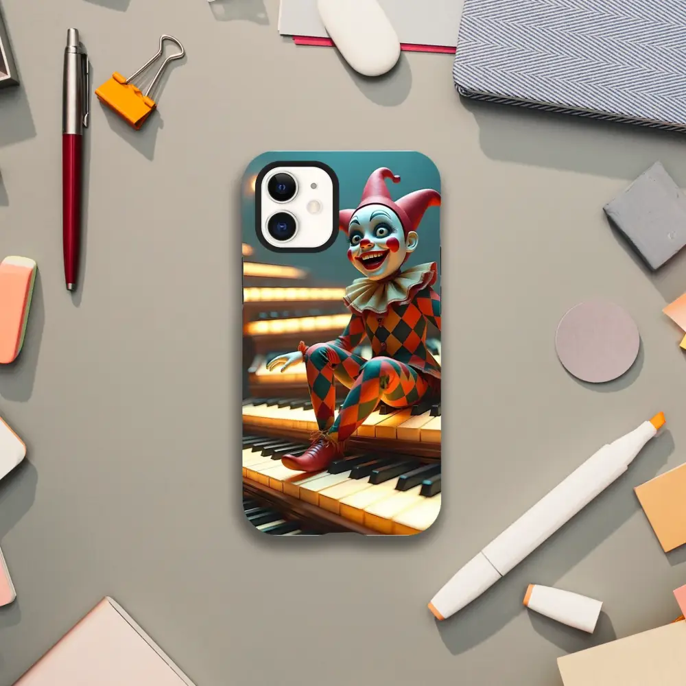 Clown-themed Marionette iPhone Case shown on PixiOnyx Tough Shell Cover