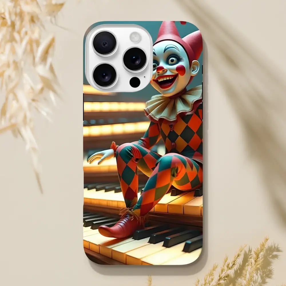 Clown-themed Marionette iPhone Case with puppet design on PixiOnyx Tough Shell Cover