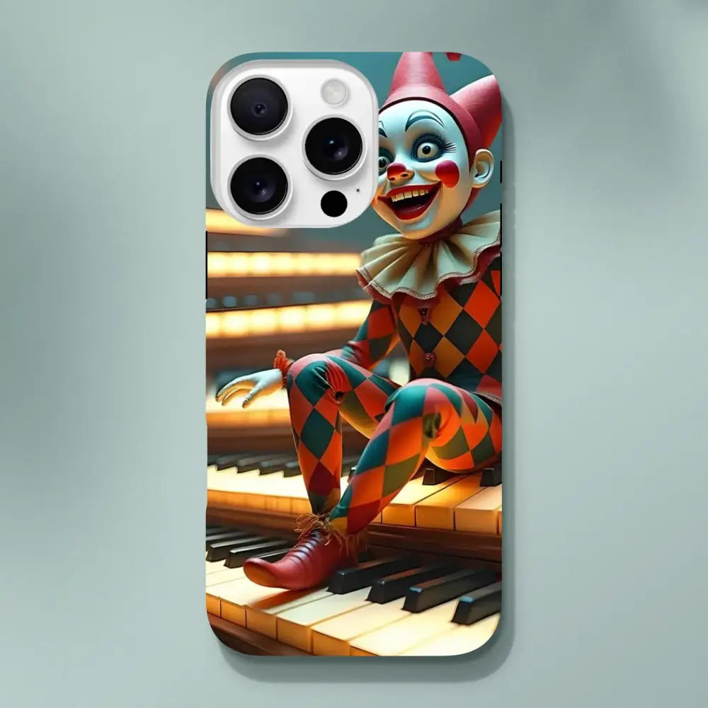 Clown-themed phone case for iPhone named Marionette iPhone Case The Puppet’s Prelude by PixiOnyx