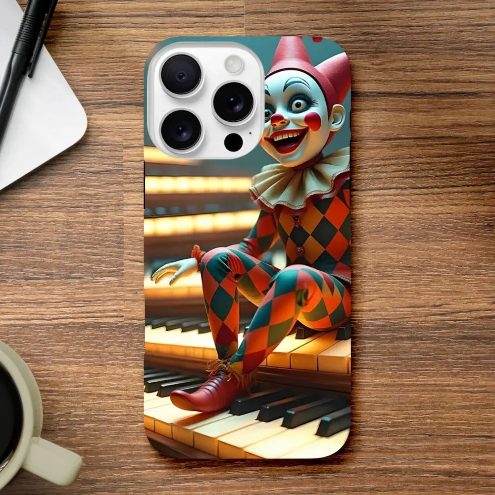 Clown-themed phone case for iPhone in Marionette Puppet’s Prelude PixiOnyx Tough Shell