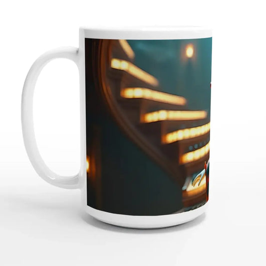 White ceramic Marionette Mug with spiral staircase design for PixiOnyx Porcelainware