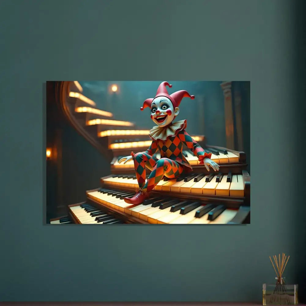 Clown sitting on piano stairs in Marionette Poster The Puppets Prelude PixiOnyx Fine Art Print