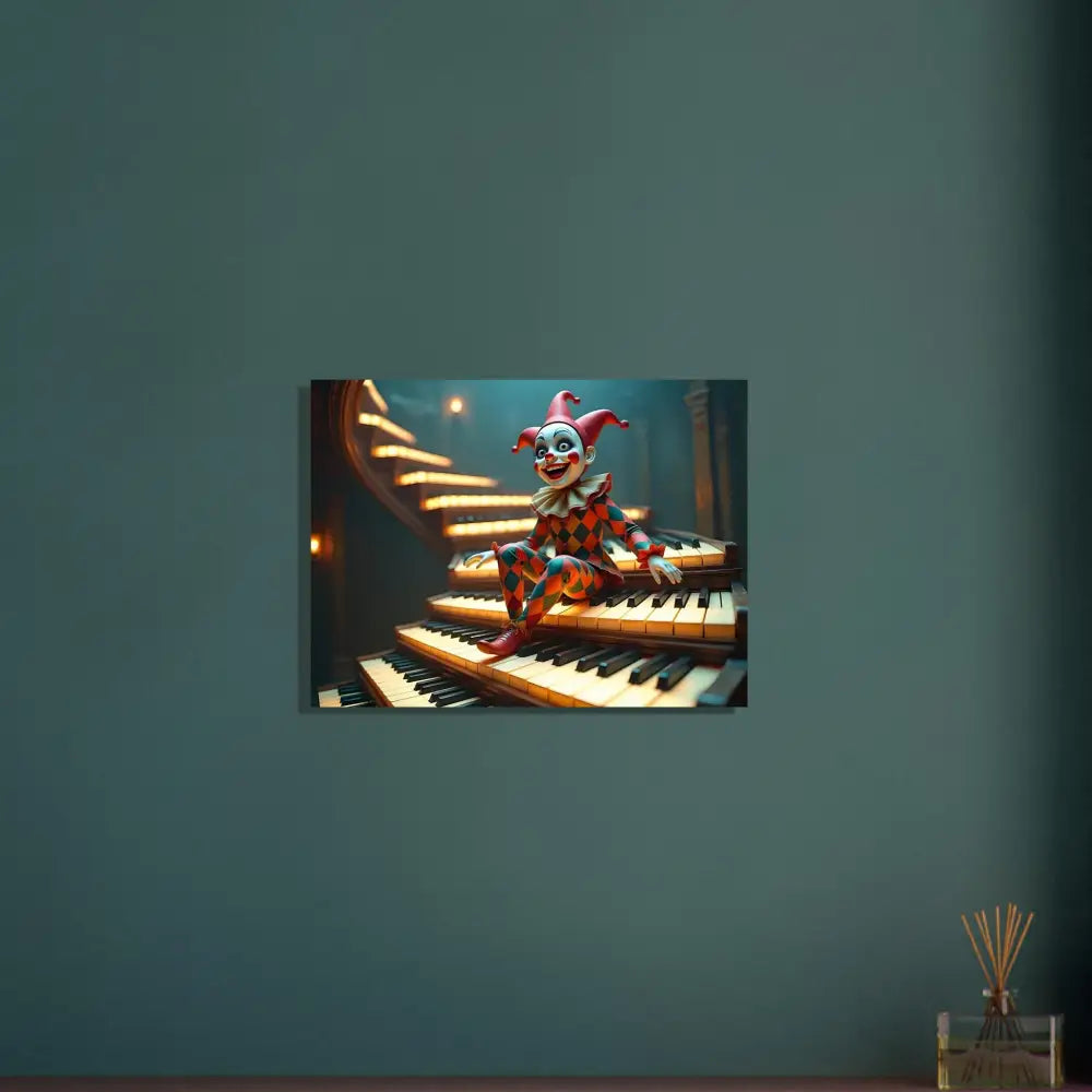 Clown doll sitting on piano keys in Marionette Poster The Puppet’s Prelude by PixiOnyx
