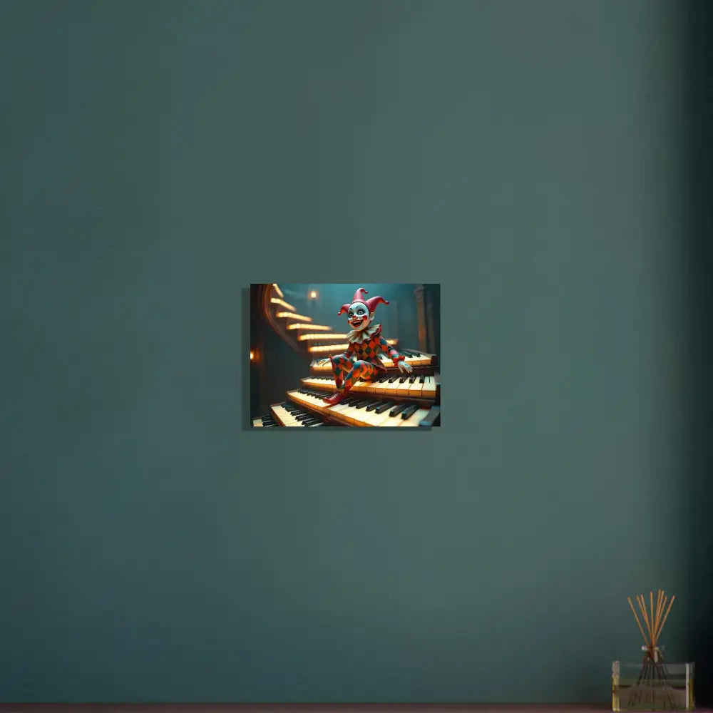 Clown playing piano on stairs displayed on Marionette Poster The Puppets Prelude PixiOnyx Fine Art Print