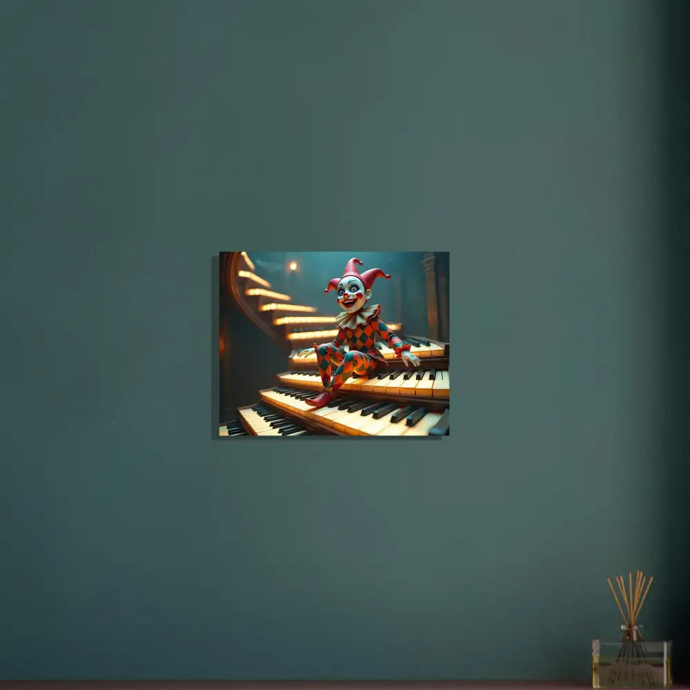Clown sitting on piano stairs displayed in Marionette Poster The Puppets Prelude PixiOnyx Fine Art Print