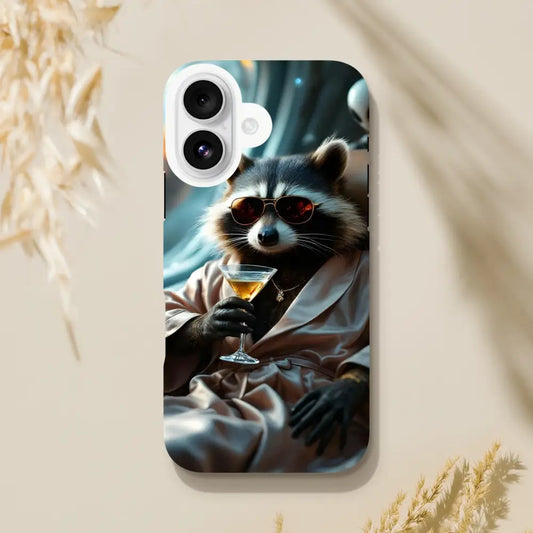 Phone case with Raccoon design from Martini Raccoon Case PixiOnyx Cosmic Critter Series
