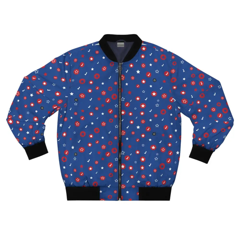 Blue bomber jacket with star and donut pattern from Mens Bomber Jacket Starscape Swagger