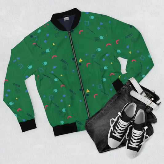 Green patterned bomber jacket from PixiOnyx Memphis Razzle Pop collection