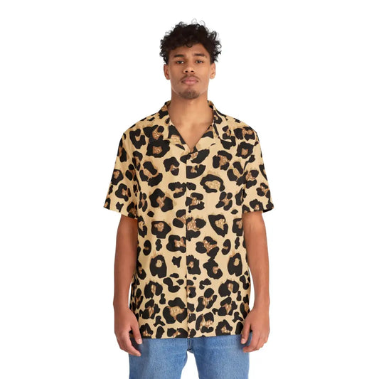 Leopard print short-sleeve Hawaiian shirt Men’s Feral Bloom PixiOnyx Apexwear