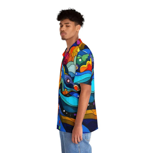 Colorful patterned short-sleeved Hawaiian shirt from PixiOnyx layered spectrum collection