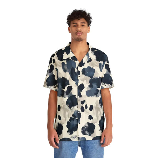 Man in patterned short-sleeve Hawaiian shirt from Monochrome Mirage PixiOnyx Surreal Summerwear