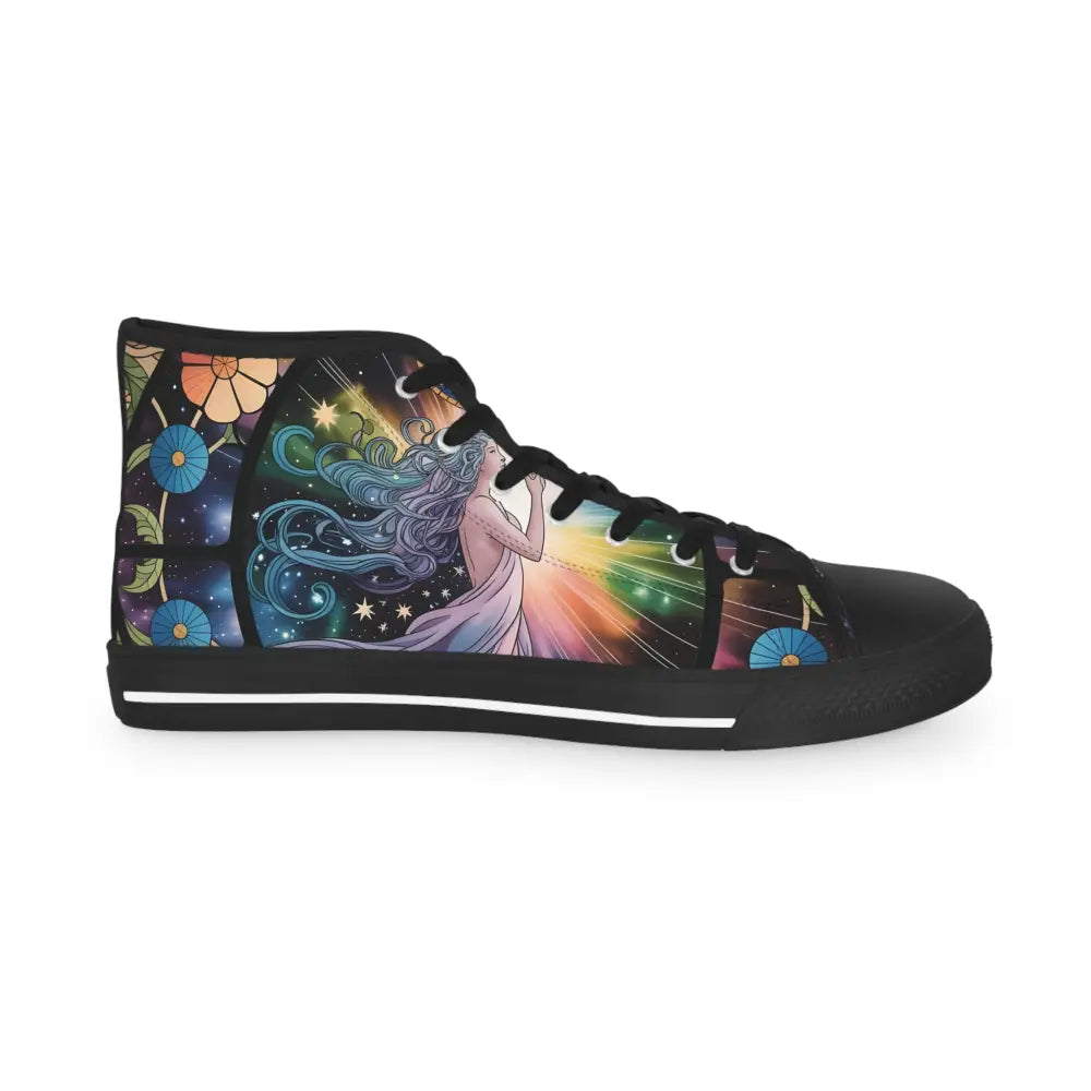 Men’s high top canvas sneaker with celestial bloom design from PixiOnyx Artistic Streetwear