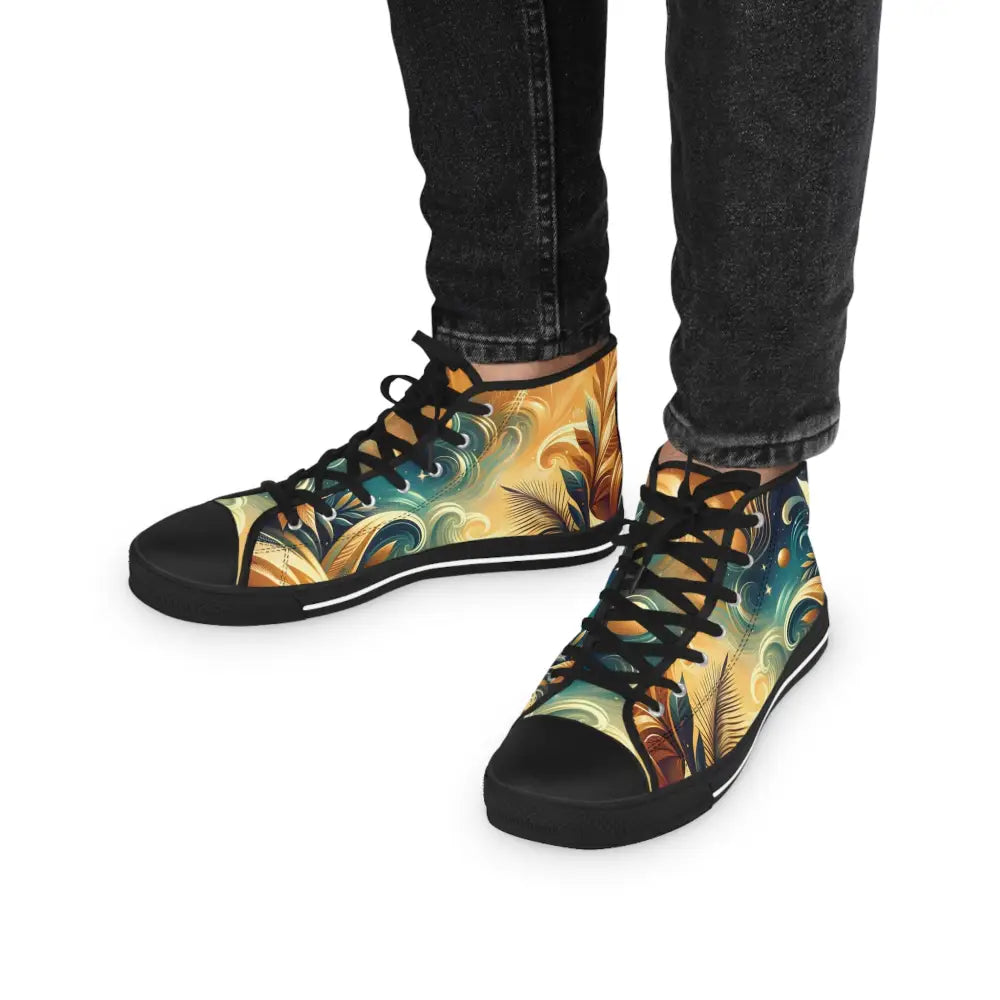 Artistic high-top Sneakers in Nebula Bloom Cascade design from PixiOnyx Footwear Flux
