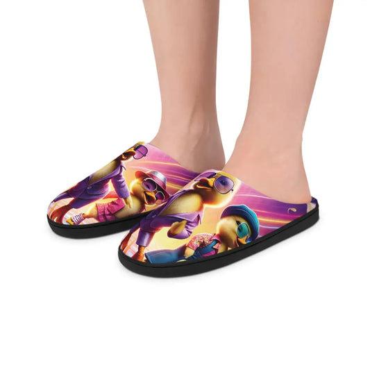 Colorful cartoon character slippers for men from PixiOnyx featuring lively Disco Ducklings design
