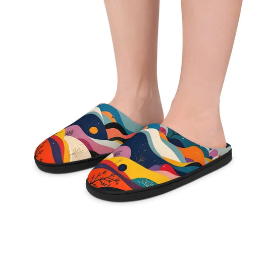 Colorful patterned slippers from Men’s Indoor Slippers Flowstate Mirage by PixiOnyx Psychedelic Comfortwear