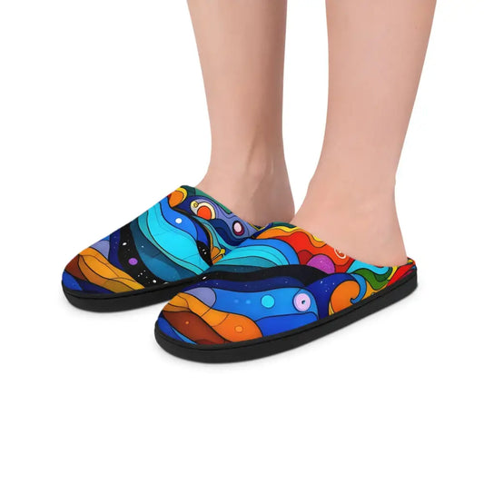 Colorful patterned slippers for men from PixiOnyx layered spectrum vibrant abstract art footwear